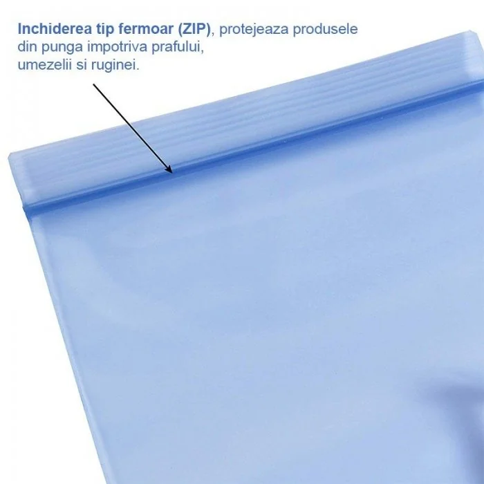 Pungi Cu Inchidere ZIP VCI Lungime 250 mm, Latime 200 mm, Grosime 100 my, Culoare Albastru, Buc / Pachet 28000-Pungi Cu Inchi...