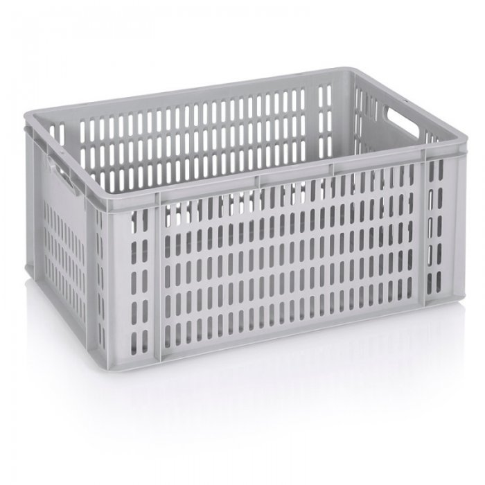 Lada Transport Euroline 600 x 400 x 300 mm, Baza Solida, Pereti Ventilati, Material PP Virgin, Gri