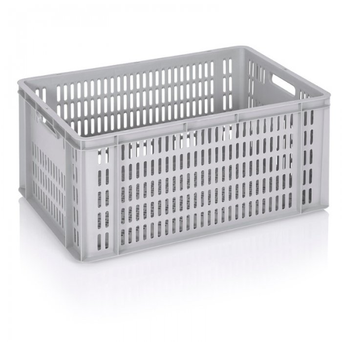 Lada Transport Euroline 600 x 400 x 300 mm, Baza/Pereti Ventilati, Material PP Virgin, Gri