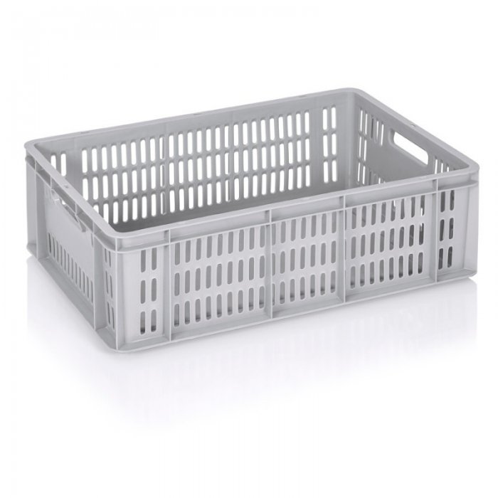 Lada Transport Euroline 600 x 400 x 200 mm, Baza Solida, Pereti Ventilati, Material PP Virgin, Gri