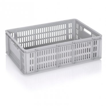 Lada Transport Euroline 600 x 400 x 200 mm, Baza Solida, Pereti Ventilati, Material PP Virgin, Gri
