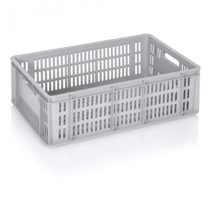 Lada Transport Euroline 600 x 400 x 200 mm, Baza/Pereti Ventilati, Material PP Virgin, Gri