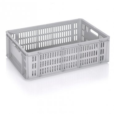 Lada Transport Euroline 600 x 400 x 200 mm, Baza/Pereti Ventilati, Material PP Virgin, Gri