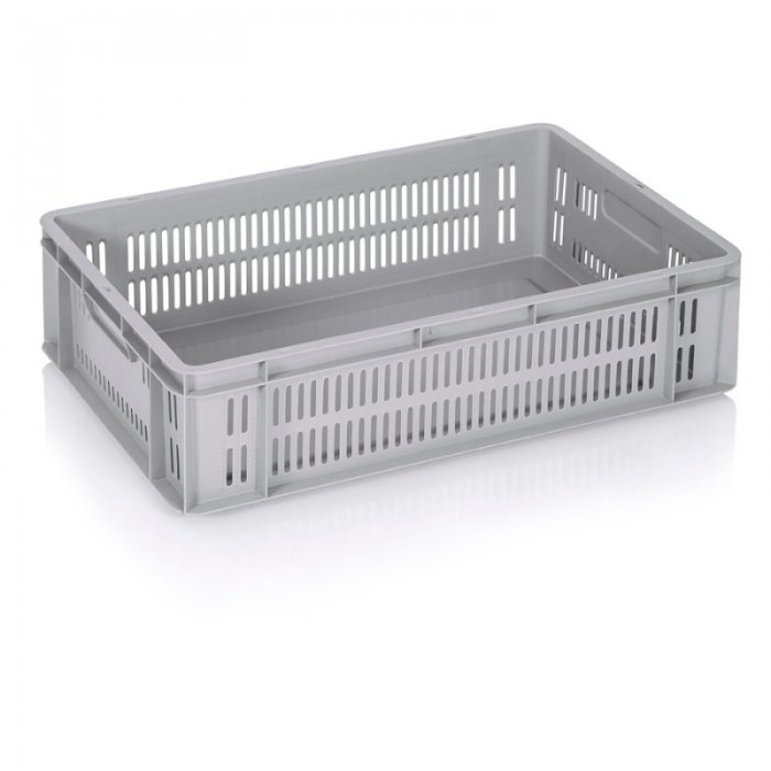LadaTransport Euroline 600 x 400 x 160 mm, Baza Solida, Pereti Ventilati, Material PP Virgin, Gri