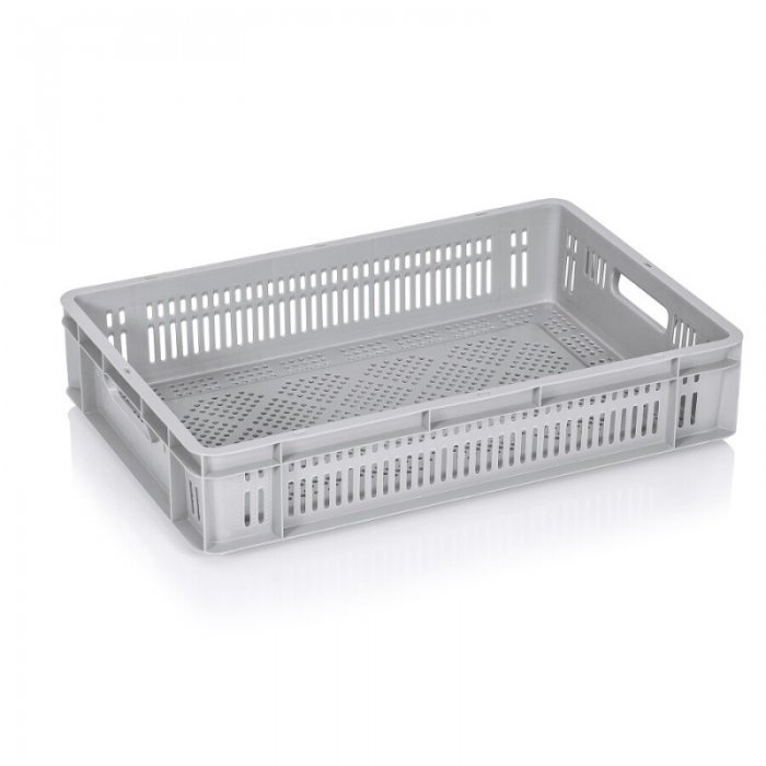 Lada Transport Euroline 600 x 400 x 120 mm, Baza/Pereti Ventilati, Material PP Virgin, Gri