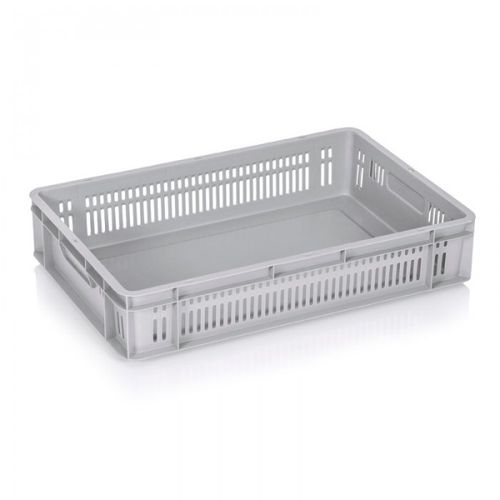 Lada Transport Euroline 600 x 400 x 120 mm, Baza Solida, Pereti Ventilati, Material PP Virgin, Gri
