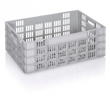 Lada Transport Euro 600 x 400 x 235 mm, Baza/Pereti Ventilati, Material PP Virgin, Gri