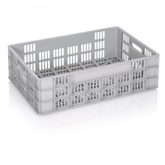 Lada Transport Euro 600 x 400 x 180 mm, Baza/Pereti Ventilati, Material PP Virgin, Gri