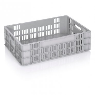 Lada Transport Euro 600 x 400 x 180 mm, Baza Solida, Pereti Ventilati, Material PP Virgin, Gri
