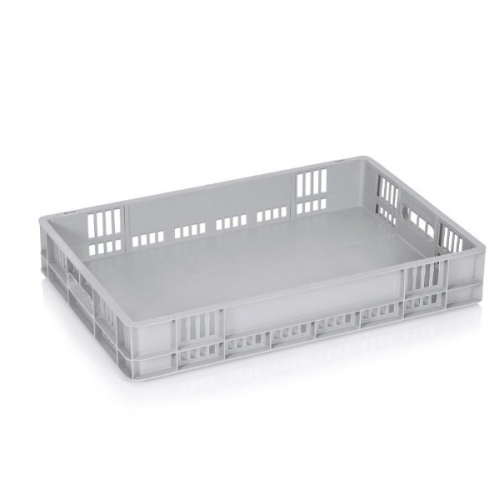 Lada Transport Euro 600 x 400 x 100 mm, Baza Solida, Pereti Ventilati, Material PP Virgin, Gri