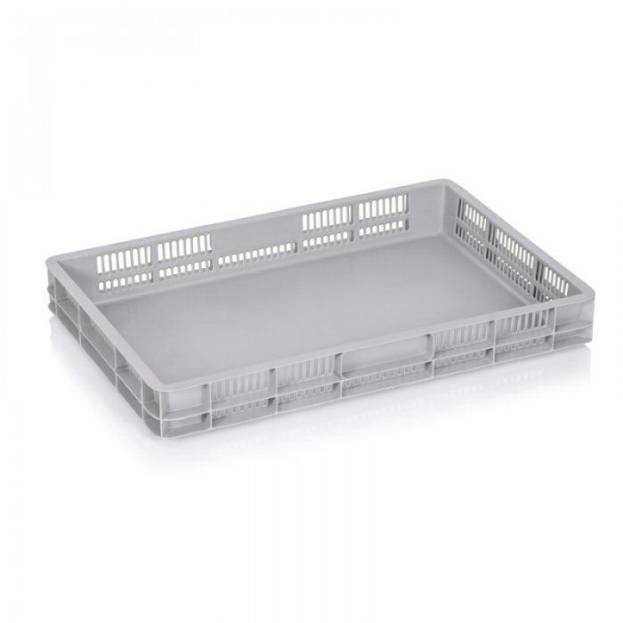 Lada Transport Euro 600 x 400 x 75 mm, Baza Solida, Pereti Ventilati, Material PP Virgin, Gri