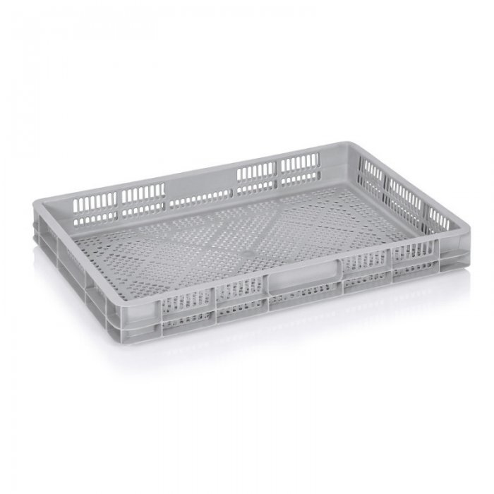 Lada Transport Euro 600 x 400 x 75 mm, Baza/Pereti Ventilati, Material PP Virgin, Gri