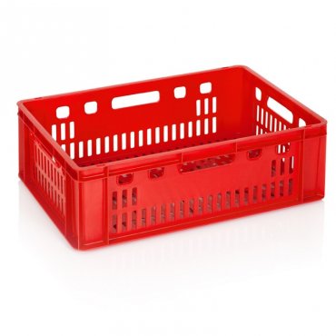 Lada Transport Pentru Carne 600 x 400 x 200 mm, Baza/Pereti Ventilati, Material PP Virgin, Rosie
