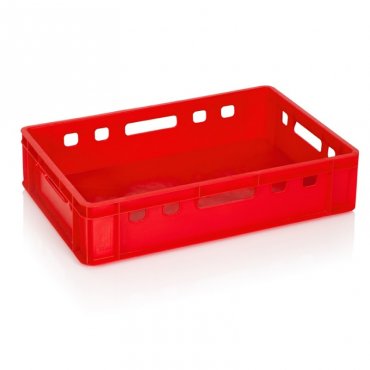 Lada Transport Pentru Carne 600 x 400 x 140 mm, Baza/Pereti Solizi, Material PP Virgin, Rosie