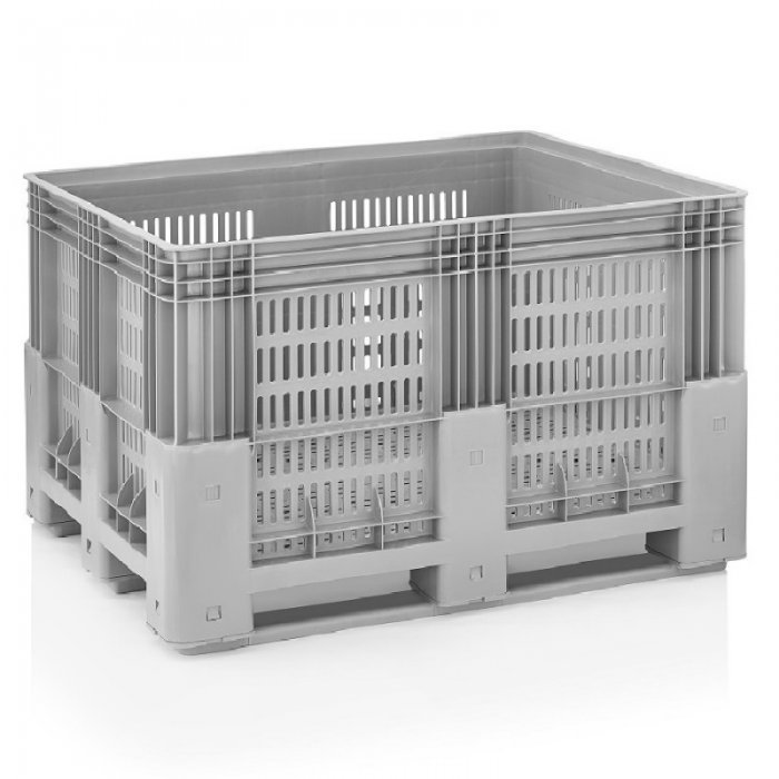 Boxpalet Perforat 1200 x 1000 x 760 mm, 3 Traverse, Capacitate 600 L, Material PP Virgin, Gri