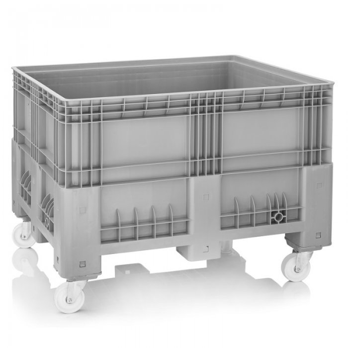 Boxpalet Solid 1200 x 1000 x 760/960 mm, 4 Roti, Capacitate 600 L, Material PP Virgin, Gri