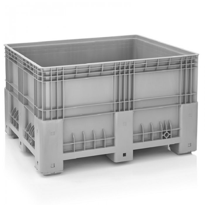 Boxpalet Solid 1200 x 1000 x 760 mm, 4 Picioare, Capacitate 600 L, Material PP Virgin, Gri