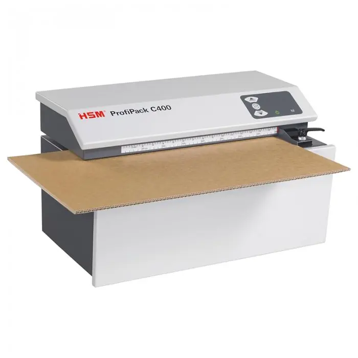 HSM ProfiPack Шредер за картон Модел HSM C400, Ширина на картона 415 мм, Дебелина на картона 10 мм, Скорост на рязане 135 мм/сек, Мощност 700 W, Прахосмукачка НЕ