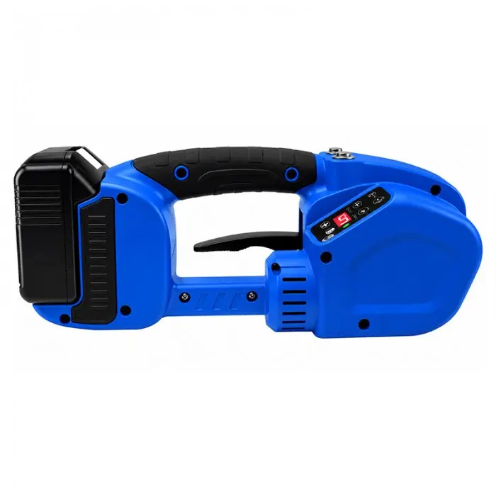 Машина за PP/PET лента с батерия, произход Италия, батерия Bosch 18V, 4Ah, PP/PET лента 13-16 мм, дебелина на лентата 0.50-1.20 мм, дръжка ДА, тегло 3.9 кг, система за фрикционно запечатване