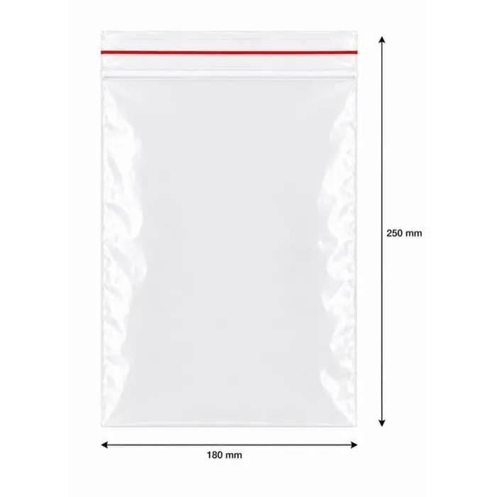 Торбички с цип, икономични, 40 микрона Размери мм (ш x Д) 180 x 250, Дебелина 40 микрона, Цвят Прозрачен, Брой/опаковка 100