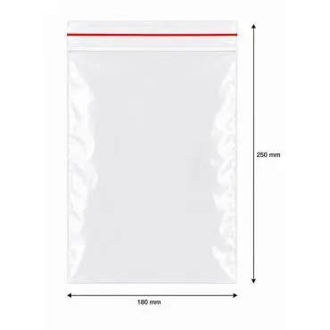 Торбички с цип, икономични, 40 микрона Размери мм (ш x Д) 180 x 250, Дебелина 40 микрона, Цвят Прозрачен, Брой/опаковка 100