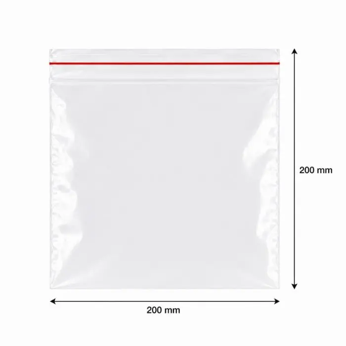 Торбички с цип, стандартни, 50 микрона, размери мм (ш x д) 200 x 200, дебелина 50 микрона, цвят прозрачен, бр. / опаковка 100