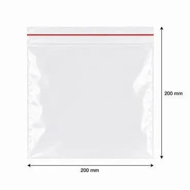Торбички с цип, стандартни, 50 микрона, размери мм (ш x д) 200 x 200, дебелина 50 микрона, цвят прозрачен, бр. / опаковка 100