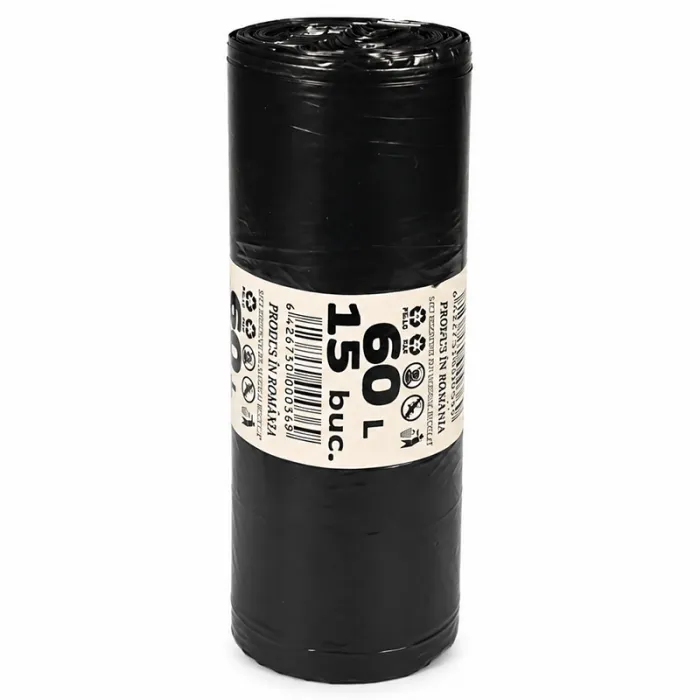 copy of Saci Menajeri Din Polietilena Tip Sac Subtire, Litri 60, Grosime 15 my, Dimensiuni 600x800 mm, Цвят Жълт, Saci/Rola 20