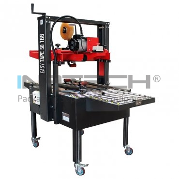 Машина за запечатване на кутии Easy Tape, скорост на запечатване 20 м/мин, тип лента BOPP / PVC / Kraft, тегло 250 кг, захранване 220 V - 50/60 Hz, максимален размер на кутия (мм) 500 x 500 мм