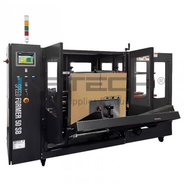 Автоматична машина за опаковане на кутии Speed Former 50 SB Размер на лентата 50-75 мм, Минимални размери на кутията (мм) 250(L) x 150(Ш) x 150(В), Капацитет 90 кутии, Тип лента Kraft, PP, PVC, Тегло 700 кг, Максимални размери на кутията (мм) 530(L) x 400(