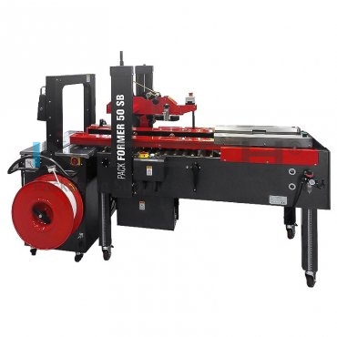 Машина за форматиране, свързване и запечатване на кутии Pack Former 50 SB, скорост на запечатване 22 м/мин, лента PP 9 мм, тип лента Kraft, PP, PVC, захранване 380V, 50/60Hz, максимален размер на кутия (мм) 500 x 400 x 450.