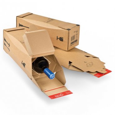 Кутия за транспортиране на винени бутилки ColomPac® с дължина 305 mm, ширина 74 mm, височина 74 mm, система за затваряне с двустранно лепило