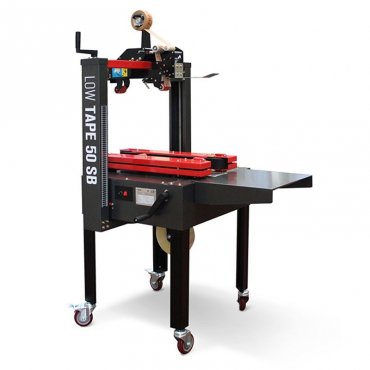 Полуавтоматична машина за запечатване на кутии Low Tape 50 SB, скорост на запечатване 20 м/мин, тип лента BOPP / PVC / Kraft, захранване 220 V - 50/60 Hz, максимален размер на кутия (мм) 350 x 450 мм, тегло 130 кг.