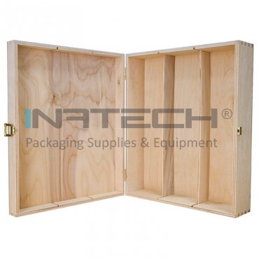 Cutie Din Lemn Pentru 3 Sticle De Vin Lungime 335 mm, Latime 270 mm, Inaltime 95 mm, Capac Cu balamale, Композиции Lemn, Цвят Natur