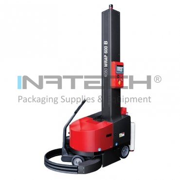 Робот за палетиране 600 B Минимален размер на палета 600 X 600 мм, Височина на палетната опаковка 2200 мм, Батерия на AGV 2x12V, Група за предварително разтягане ДА, регулируема